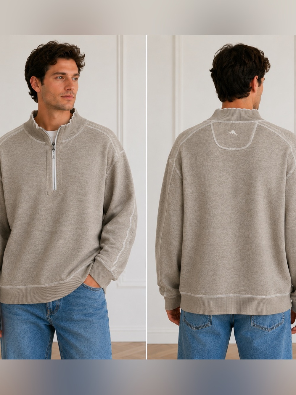 Tommy Bahama Men's Quarter- Reversible 1/4 Zip Pullover Sweater - Brown/Tan XL